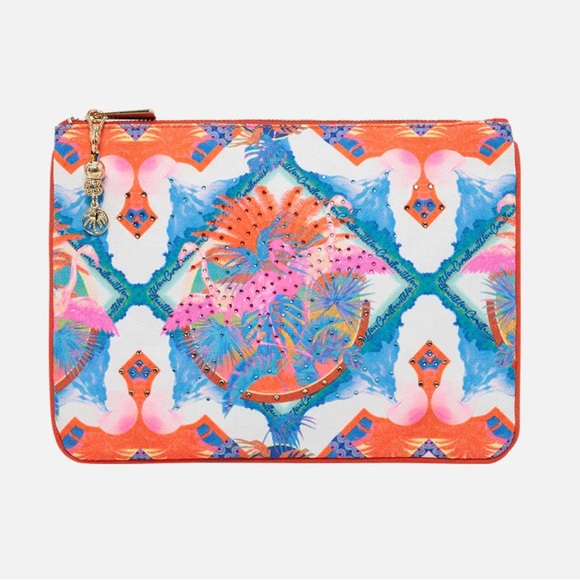 CAMILLA *Flamenco Flamingo* vibrant boho print canvas clutch pouch purse bag - Picture 1 of 6